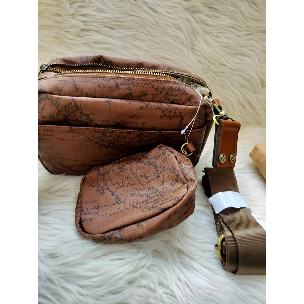 5527)Patricia Nash Patina Coated Linen Canvas Riot Rust Piper Crossbody + Pouch